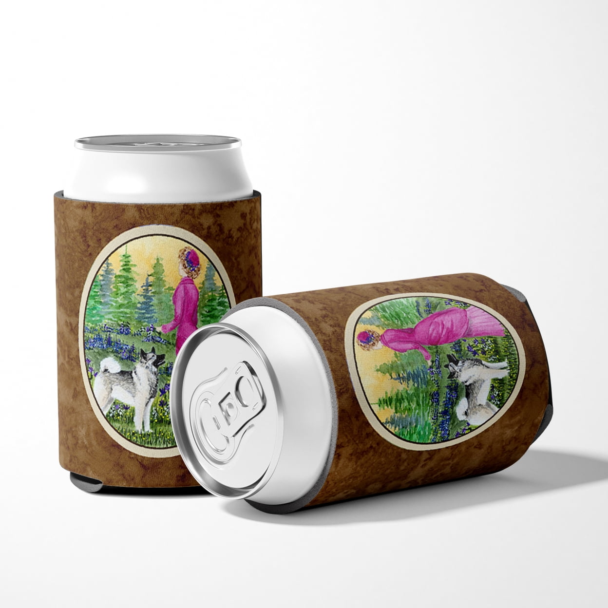 Caroline's Treasures SS8154CC Lady with her Norwegian Elkhound Can or Bottle Hugger, Can Hugger, multicolor