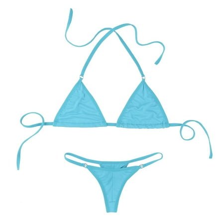 vastwit Women s Extreme Micro Bikinis Set Mini Triangle Trop G String Thong Bathing Suits Light Blue One Size