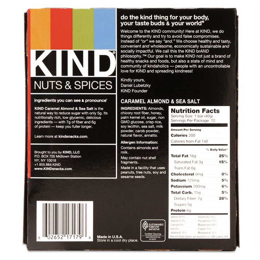 Nuts And Spices Bar, Caramel Almond And Sea Salt, 1.4 Oz Bar, 12/box | Bundle of 10 Boxes