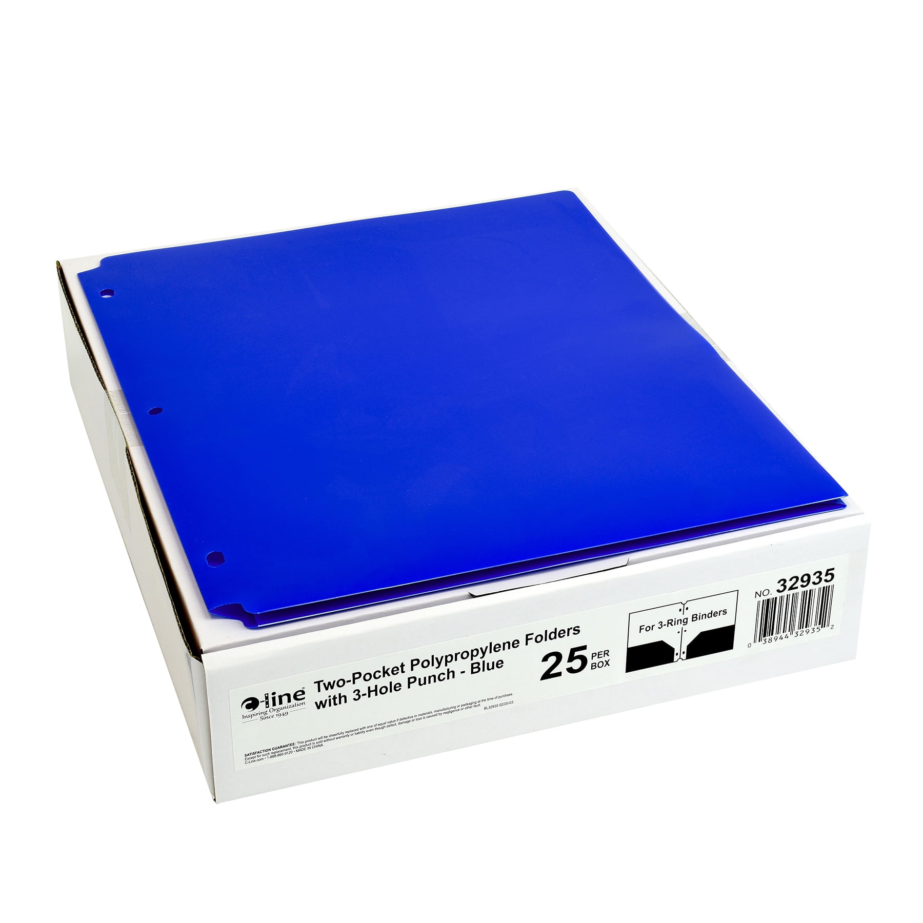 C-Line Two-Pocket Poly Portfolios with Three-Hole Punch, Blue, Box of 25
