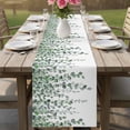 thumbnail image 4 of Green Eucalyptus Leaves Table Runner - 108 Inch Long Summer Botanical Weeping Watercolor Cotton and Linen Blended Dress Scarves Farmhouse Table Runner for Kitchen Dining, Coffee Table, 13" x 108", 4 of 8