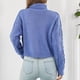 thumbnail image 3 of Suéter corto para mujer, tejido por cable, cuello alto, suéter holgado, suéter para otoño invierno, azul M, 3 of 5