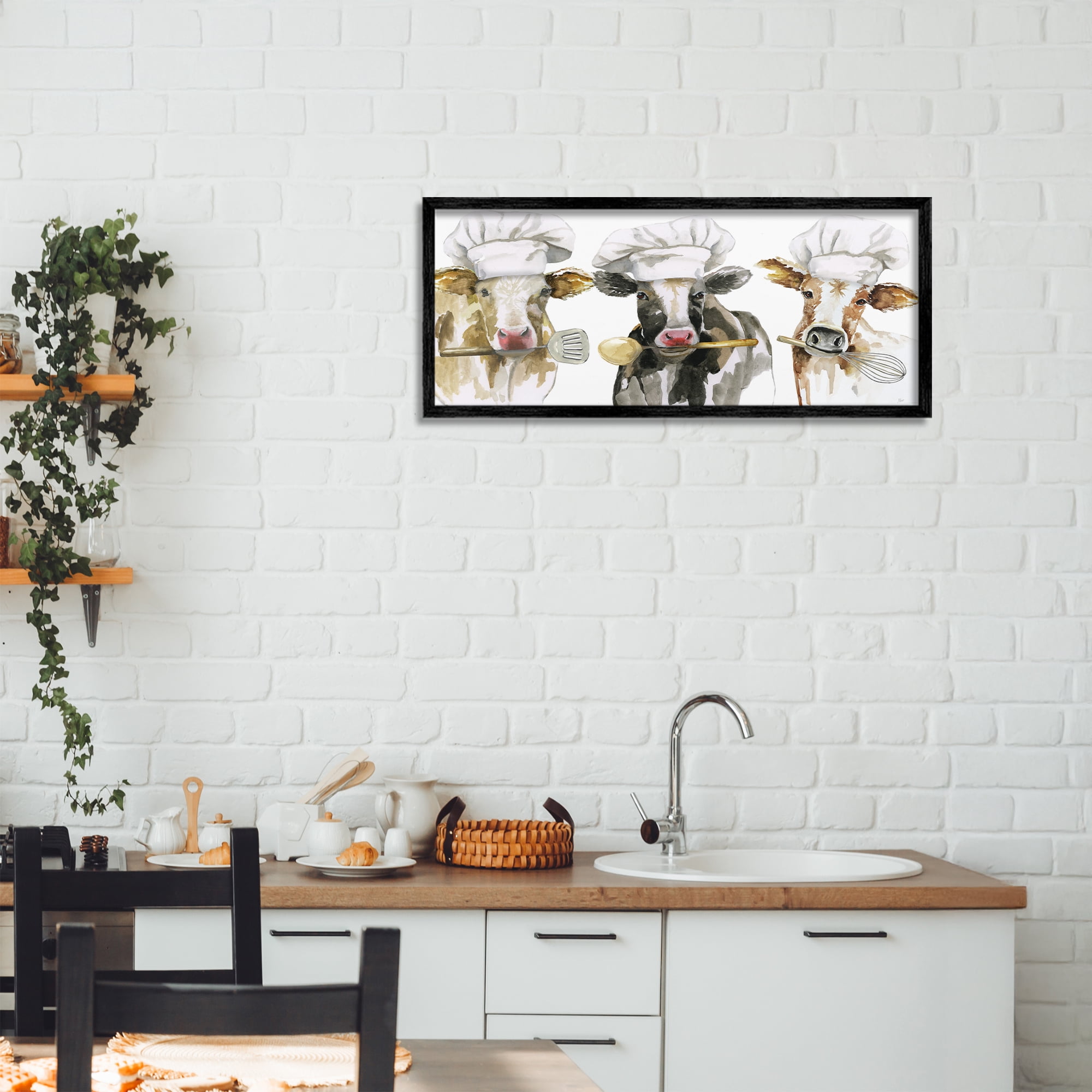 Stupell Industries Cow Chefs with Utensils Black Framed Giclee Art, design by Nan