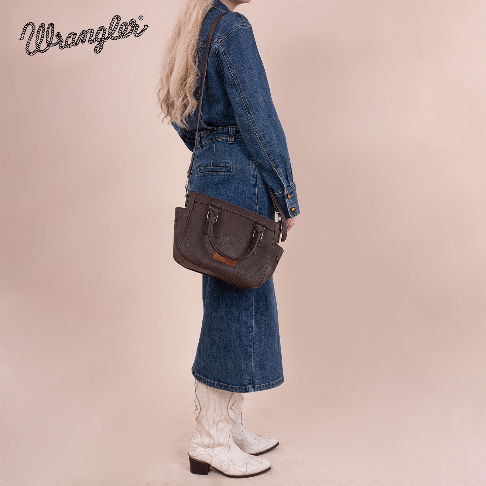 Wrangler Tote Bags for Women Medium Crossbody Purses Designer Top Handle Handbags, Coffee