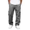 thumbnail image 2 of Domuza Cargo Sweatpants for Men Straight Wide Leg Baggy Pants Drawstring Elastic Waist Jogger Sweatpant Stretch Trouser with Pockets, 2 of 8