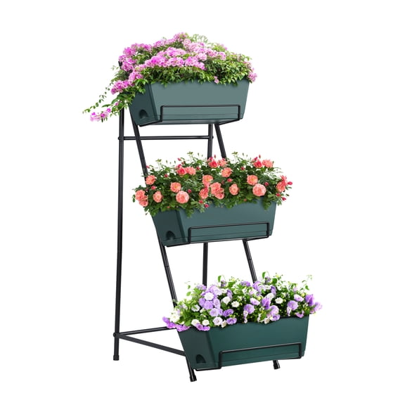 OYEAL 3-Tier Raised Garden Bed, Vertical Garden Planter with Drainage Holes & Removable Tray Herb Planter Boxes for Patio, Balcony & Porch