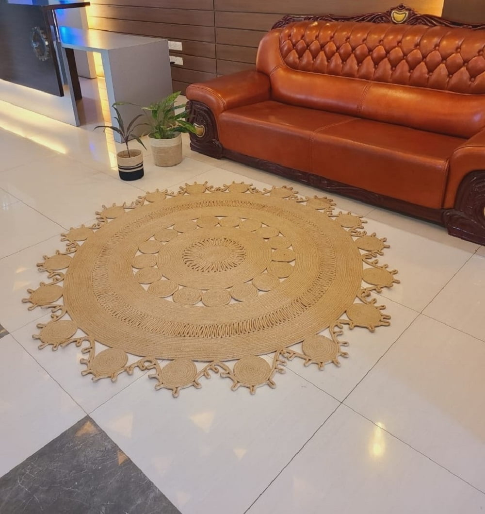 4 ft. x 4 ft. Primary Color Round Braided Jute Rug Area Rug For Home Decor