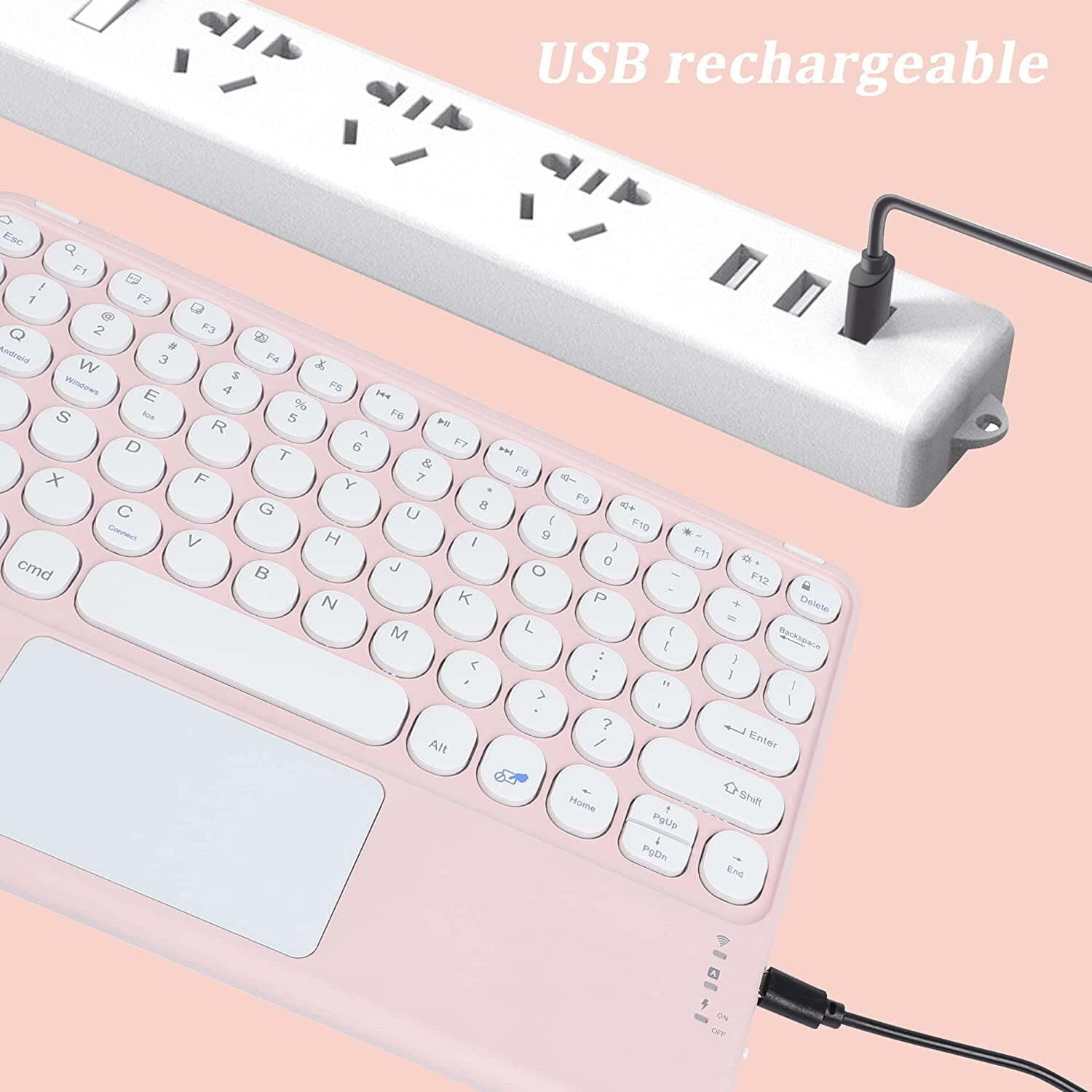 JINRAN Wireless Bluetooth Keyboard with Touchpad for ipad, Portable Mini Small Universal Rechargeable 10 inch Ultra-Slim Wireless Keyboard for Tablet Smartphone PC Computer Laptop Windows Android iOS