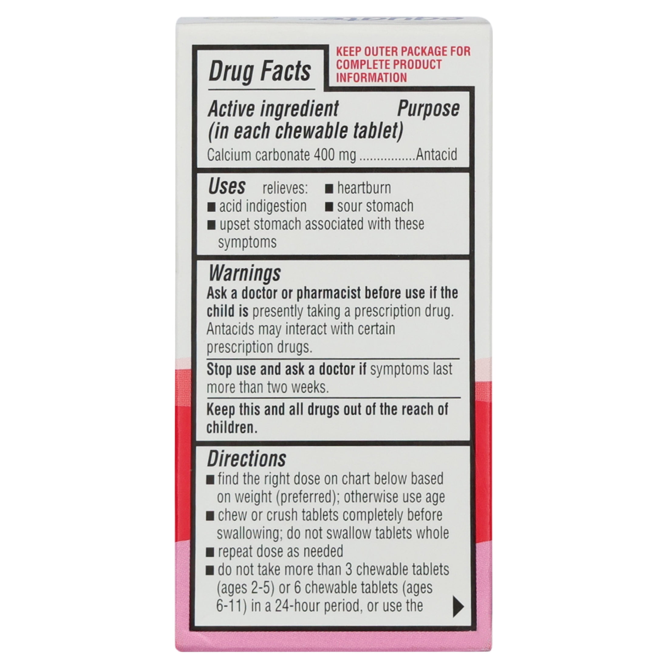Equate Children's Calcium Carbonate Antacid Chewable Tablets, 400 mg, Bubble Gum, 24 Count