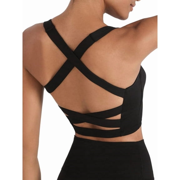 Womens Longline Sports Bras Strappy Open Back Workout Tank Tops for Yoga Running Fitness Daily Wear