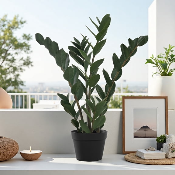 29" Artificial Zz Tree - Faux Potted Plant with Real Touch Leaves, UV-Resistant Indoor Greenery for Home, Office, Living Room Decor