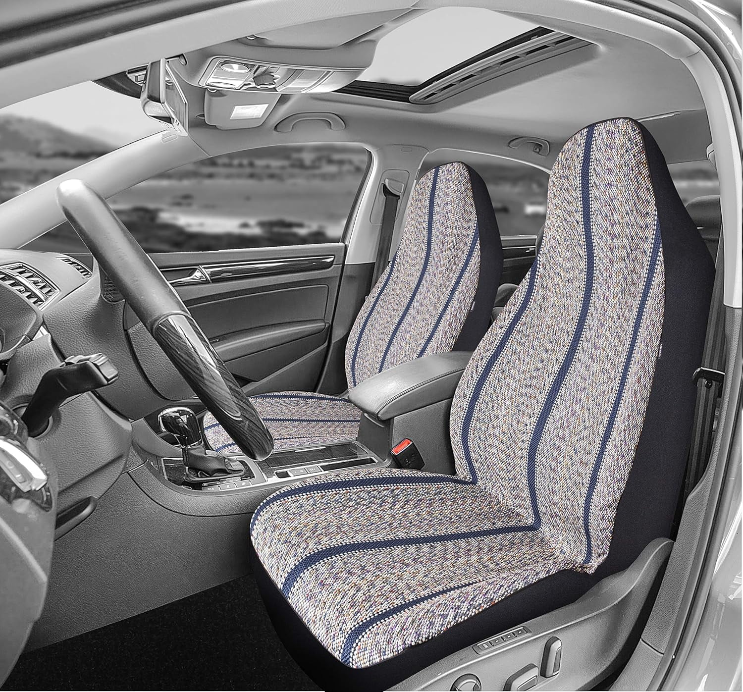 PM  Baja Blanket Bucket Seat Cover for Car, Truck, Van, SUV - Airbag Compatible (2PCS Blue)