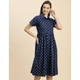 thumbnail image 3 of Moomaya Short Sleeves Spread Collar Flared Cotton Dress - Women's Elegant Dress, 3 of 9