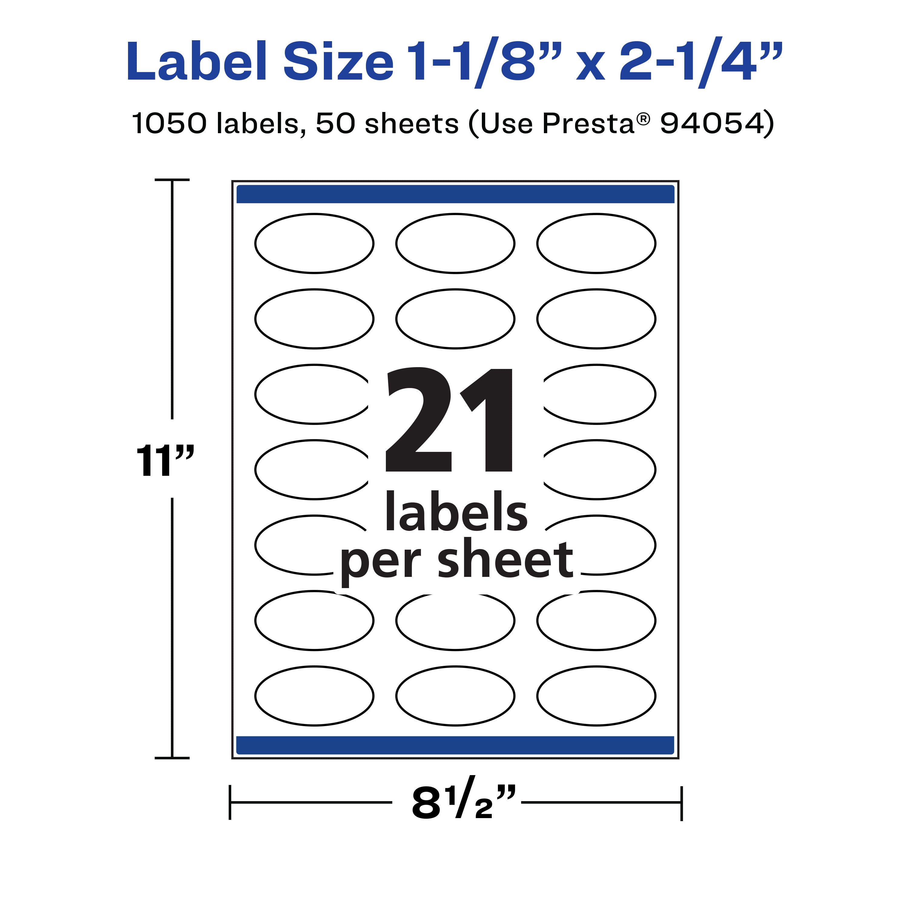 Avery Matte White Oval Labels, 1-1/8" x 2-1/4", 1,050 Labels