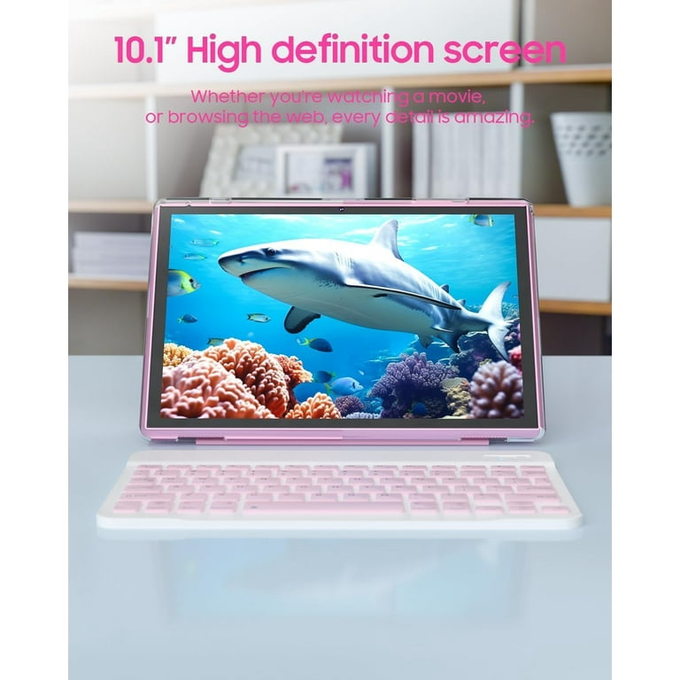 Tablet 2 in 1 Tablet with Keyboard Case Mouse Stylus Pen, 10 inch Tablet Android 14 Tablets PC, 10.1" HD Tab 6000mah Battery 32GB+1024GB Expandable 2MP+8MP Dual Camera Tableta Computer Pink