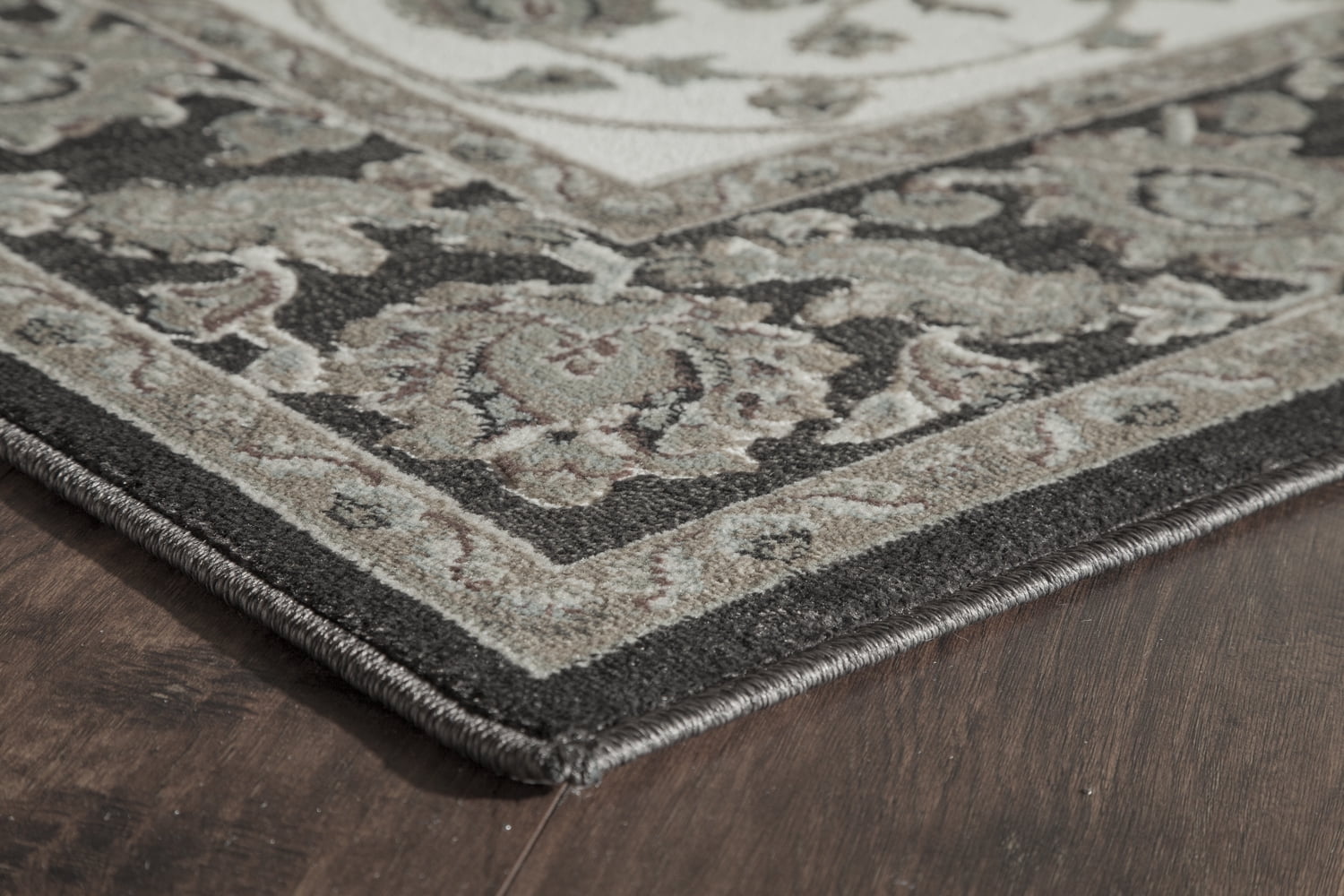 Rugs America Riviera Collection Ivory Black RV100D Transitional Oriental Area Rug 5' x 8'