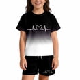 thumbnail image 2 of Girls Trendy 2-Piece Summer Set Short Sleeve Top and Shorts Soft and Stylish Casual Clothes for Toddler to Big Girls Black1 Size 5-6 Years, 2 of 5