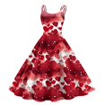 thumbnail image 2 of LWavelet 2026 Valentine's Satin Off-shoulder Dress, Women's Love Heart Rose Print Flowy A Line Trendy Sundresses Red L, 2 of 4