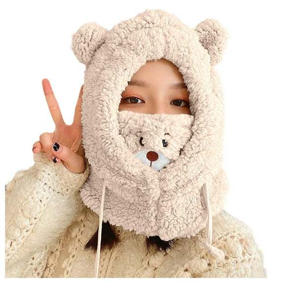 iHPH7 Christmas Gifts One Piece Cold Scarf Hats Hat with Scarf Attached Hooded Scarf for Women Scarves for Women Neck Warmer Winter Accessories for Women Beige M