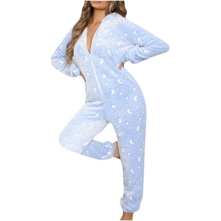 

skpabo Fleece Onesie Pajamas for Women Flannel Sleepwear Adult One Piece Plush Nightwear Pjs Clothes