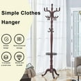 thumbnail image 3 of SDJPOI Solid Wood Coat Rack with Key Tray, Stainless Steel & Resin Coat Rack Freestanding with 11 Hooks , Wooden Rack Hanger for Clothes Hat Bag Entryway, 3 of 7