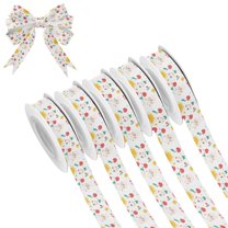 5 Rolls Christmas Ribbon 1.5 inch Wide Decorative Ribbon for Gift Wrapping and Holiday Decorations Various Cute Cartoon Pattern
