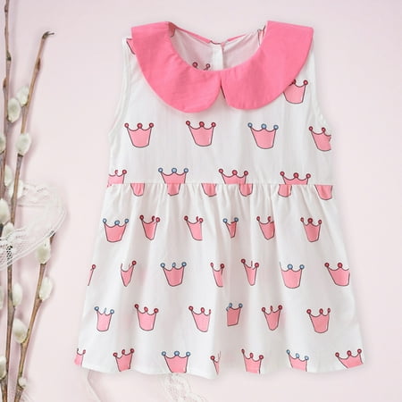

UHUYA Toddler Dress Kids Baby Girls Summer Princess Dress Cartoon Doll Collar Dress Pink 3-4 T