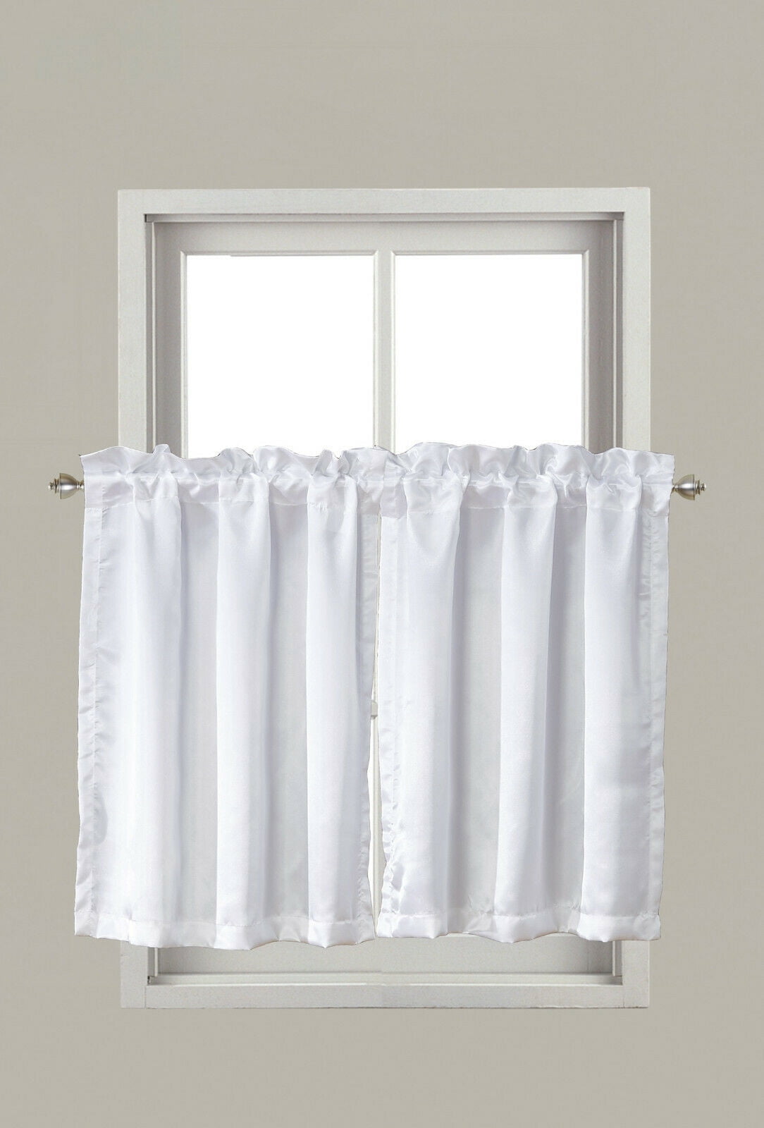 FLOSSY 2PC FAUXSILK WHITE KITCHEN NURSERY SOLID COLOR CURTAIN TIERS