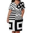 thumbnail image 2 of Vestido de playa Holgado con bolsillos para mujer, elegante traje de los años 60 con estampado de bloques blancos y negros para boda., 2 of 6
