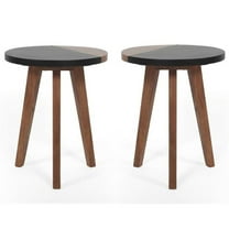 Home Square Round Accent Wood End Table in Brown Finish - Set of 2