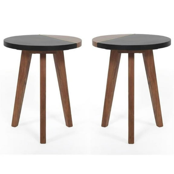 Home Square Round Accent Wood End Table in Brown Finish - Set of 2
