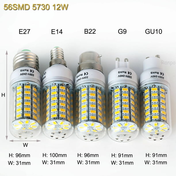 Bombillas LED de maíz, Base de tornillo, ampolla 5730 SMD, para el hogar, dormitorio, lámparas de mesa, 5 piezas, 5W, 7W, 9W, 12W, 15W, 25W, E27, E14, B22, G9, GU10, 220V