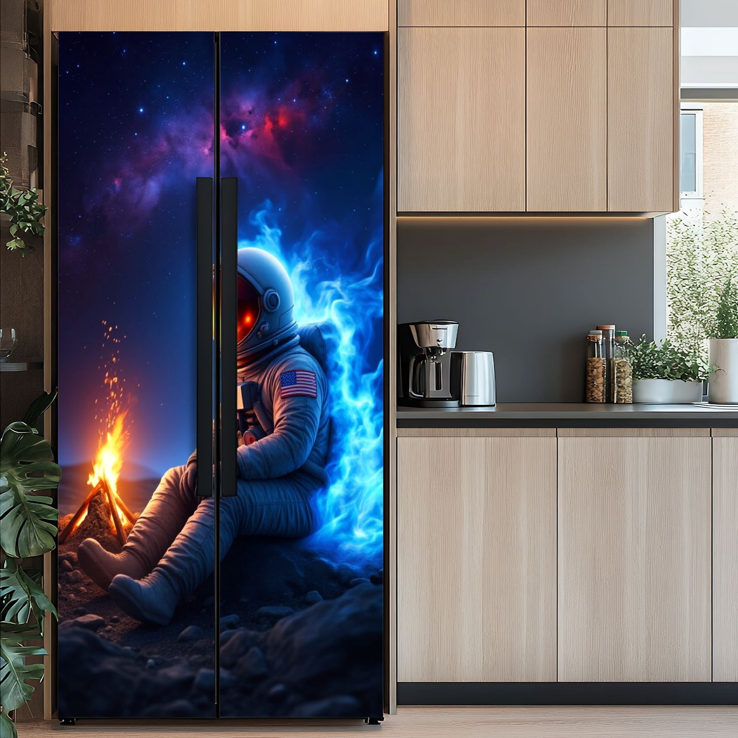 Self Adhesive Vinyl Refrigerator Wrap Set Stellar Isolation Warmth Flame Vast Door Mural Removable Fridge Sticker Peel and Stick&nbsp;Full Door Cover Decal Kitchen Bar Decor
