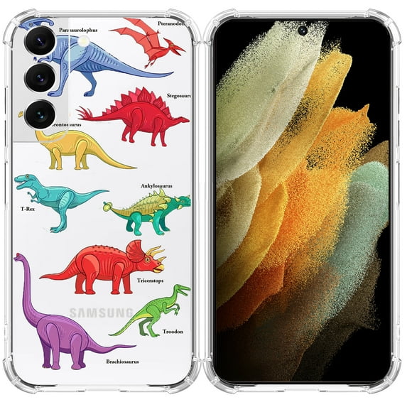 Dinosaur Collage Clear Case for Samsung Galaxy S22,Aesthetic Art Design Case for Men Women,Unique Trendy Transparent TPU Bumper Case Cover