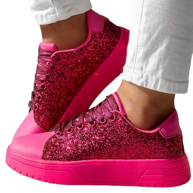 Dakaela Espadrilles de Mode à Paillettes pour Femmes, à Tige Basse, Plateforme, Strass, Chaussures de Marche et de Course, Rose 9.5