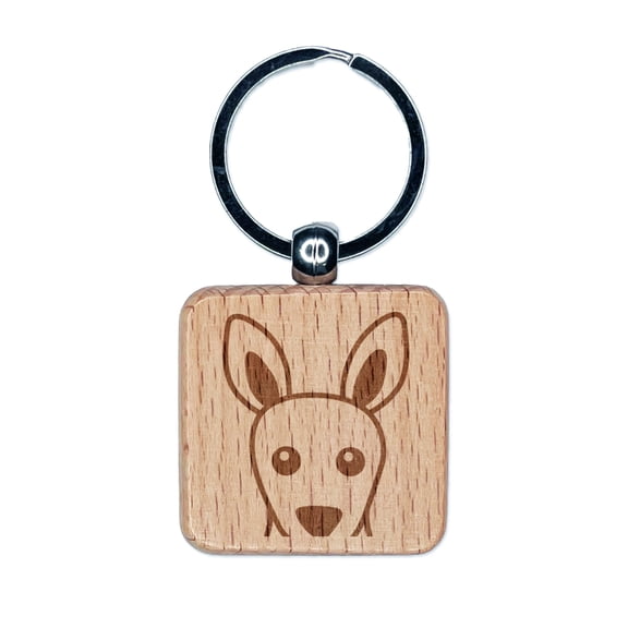 Peeking Kangaroo Square Keychain Charm Tag - Engraved Wood