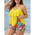 thumbnail image 3 of JYLFC Two Piece Plus Size Tankini Swimsuit for Women Ruffled Bathing Suit with Shorts Modest and Flattering Swimwear, Yellow XL, 3 of 6