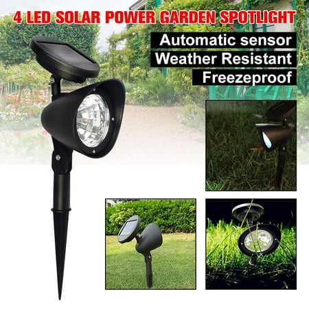 2-in-1 Waterproof 4 LED Solar Spotlight Adjustable Landscape Light Security Lighting Dark Sensing Auto On/Off for Patio Deck Yard Garden Driveway Pool