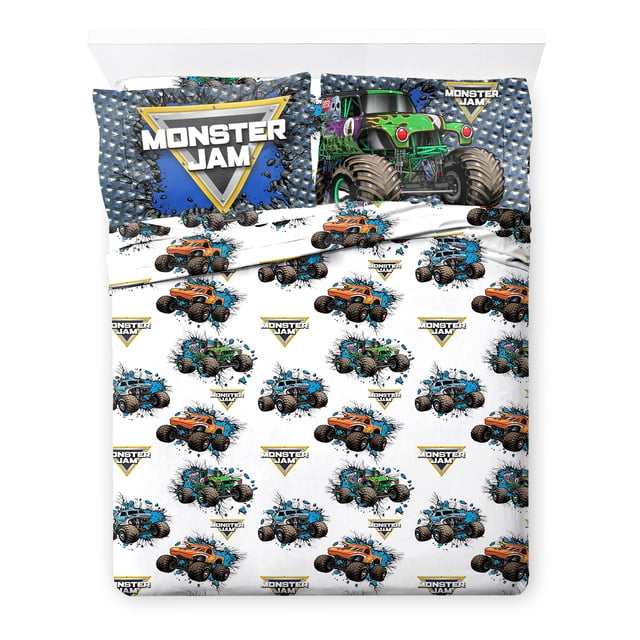Monster Jam 4-Piece kids Full Sheet Set, 100% Polyester