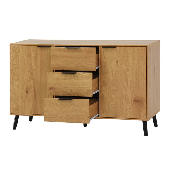 Nmkwnr Sideboard Buffet Cabinet Wood Coffee Bar Cabinet with 3 Drawers & 2 Doors, Buffet Cabinet for Kitchen, Living Room, Brown