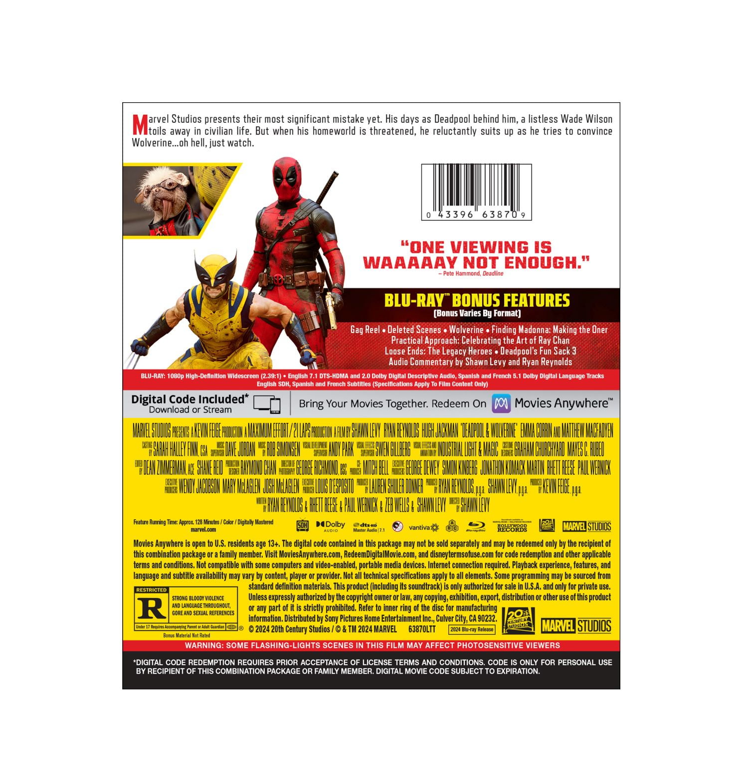 Deadpool and Wolverine (Blu-ray + Digital) Disney Action & Adventure