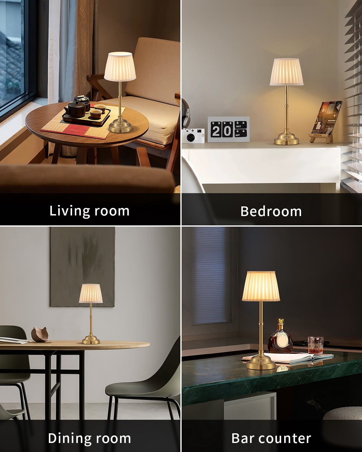 KDG Cordless LED Table Lamp Set of 2, Portables Fabric Shade Desk Lamps, 5000mAh Rechargeable Battery Powered Lighting, Dimmable Light for Dining Room, Bedroom,  Balcony (Bronze)