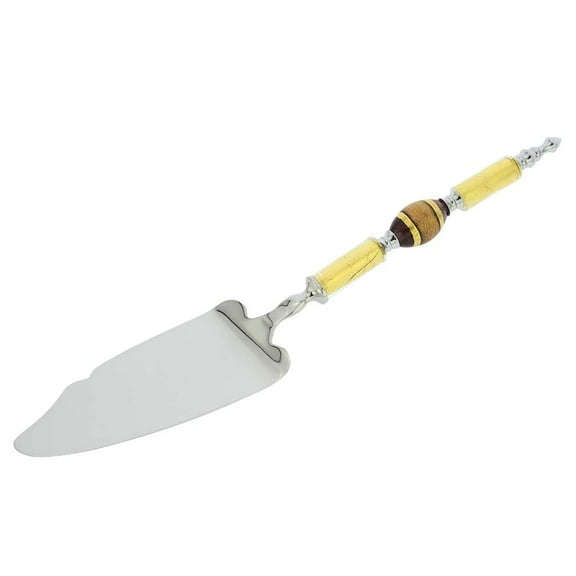 GlassOfVenice Italian Murano Glass Cake Server - Gold Purple Stripes