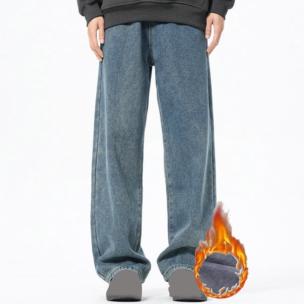 Pantalones vaqueros gruesos de felpa para hombre, de longitud completa, con cordón elástico, holgados, de pierna recta y de gran tamaño, pantalones largos para hombre.