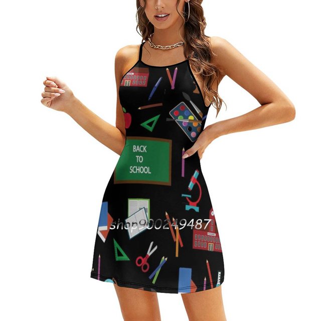 Robe Évasée de Rentrée Scolaire Robe à Encolure Carrée Élégante Mode Féminine Robe Imprimée Motif Rentrée Scolaire Bus Scolaire Enfants