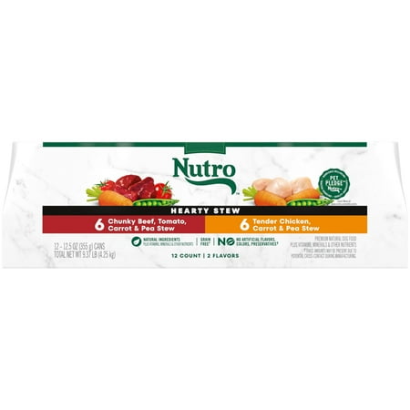 Nutro Hearty Stew Adult Natural Grain Free Wet Dog Food Cuts in Gravy Chicken Beef Variety Pack, 12.5 oz Cans (12 Count, Pack of 1) C80