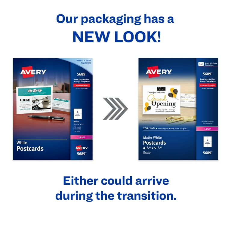 Avery Printable Postcards, 4.25" x 5.5", White, 200 Blank Postcards for  Laser Printers (5689) - Walmart.com