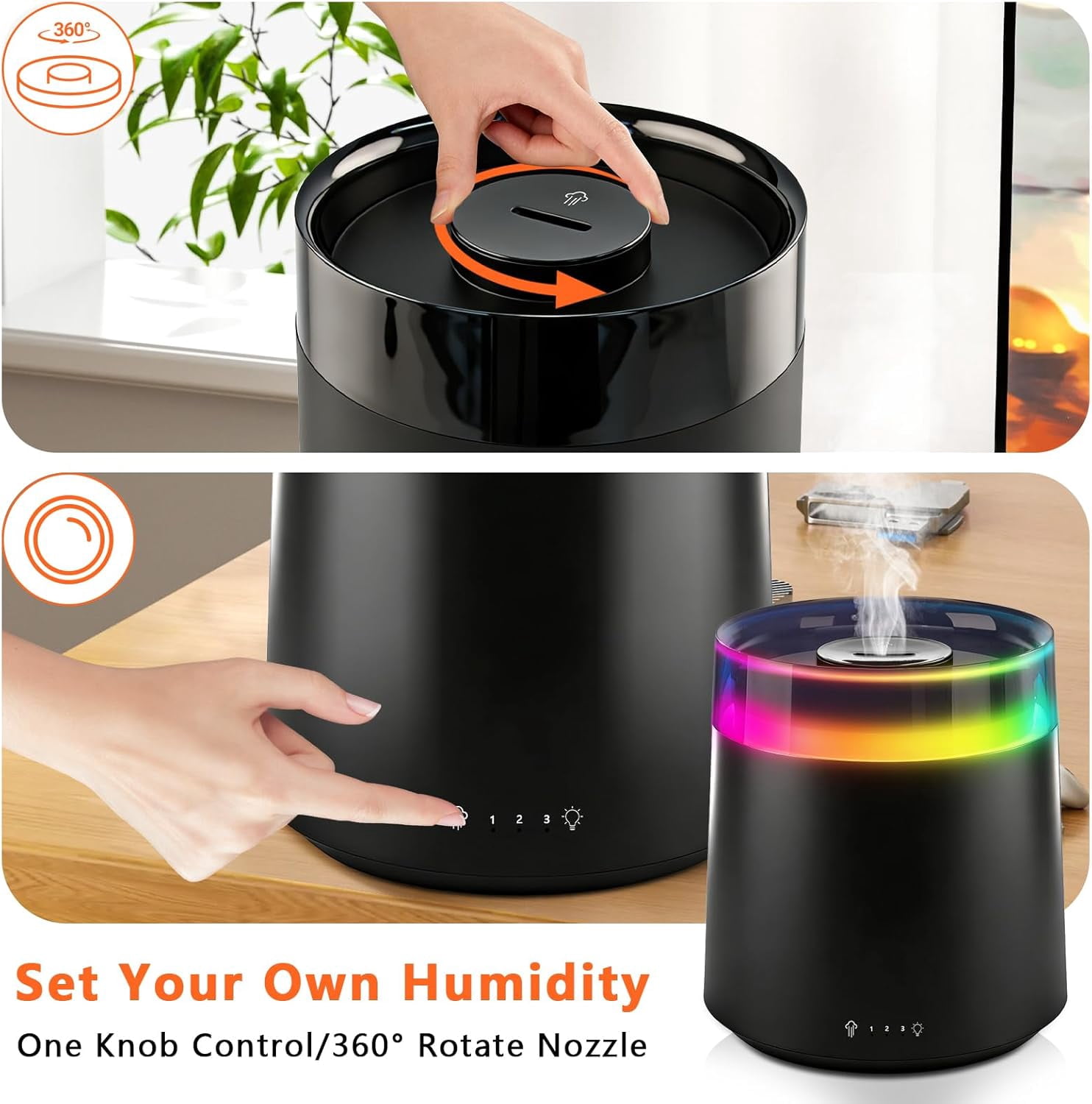 Humidifiers for Bedroom Home,3L Top Fill Cool Mist Humidifier for Baby Nursery,Essential Oil Diffuser for Large Room,3 in 1 uiet Ultrasonic Humidifier for,Office,Plant,Nursery,BPA (Black)
