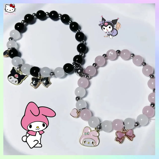 Pulseras de dibujos animados de Anime New Sanrioed Melody Cinnamoroll Kuromi para mujer, cadena para fiesta, joyería Kawaii, regalos navideños, cuerda elástica para niña
