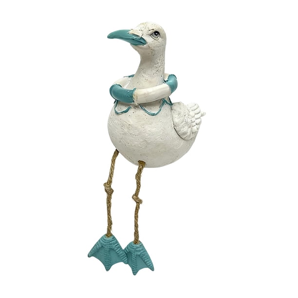 Estatua de ave marina, escultura animal, decoración costera náutica, figura de pájaro colgante Azul con anillo